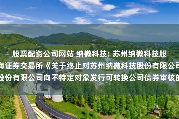 股票配资公司网站 纳微科技: 苏州纳微科技股份有限公司关于收到上海证券交易所《关于终止对苏州纳微科技股份有限公司向不特定对象发行可转换公司债券审核的决定》的公告